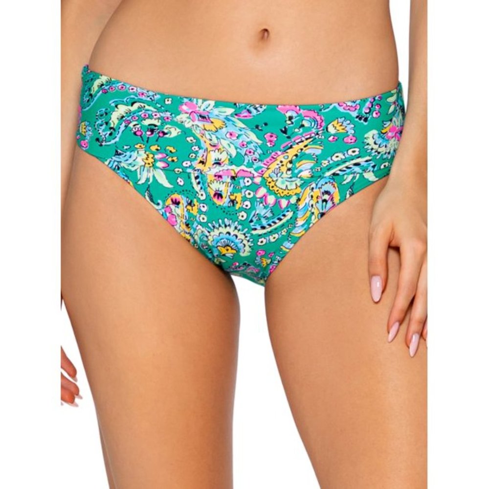Sunsets Shirred Band Bikini Bottom Swimsuit - (Teal/Pink/Blue/Yellow/Mint)
